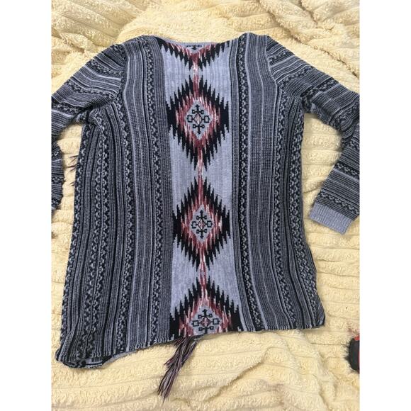 Indigo Western Country Boho Cardigan Wrap Shaw Gray Pink Aztec Medium - Picture 6 of 6